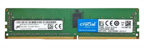 Memory RAM 1x 8GB Micron ECC REGISTERED DDR4 2Rx8 2400MHz PC4-19200 RDIMM | MTA18ASF1G72PDZ-2G3