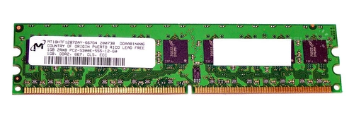 Memory RAM 1x 1GB Micron ECC UNBUFFERED DDR2  667MHz PC2-5300 UDIMM | MT18HTF12872AY-667D4