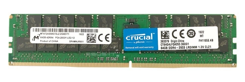 Memory RAM 1x 64GB Micron ECC LOAD REDUCED DDR4 4Rx4 2933MHz PC4-23400 LRDIMM | MTA72ASS8G72LZ-2G9